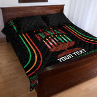 Black Kwanzaa quilt bed set with Kinara candles, bold stripes, and “YOUR TEXT”