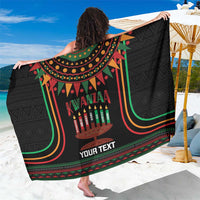 Black Kwanzaa sarong with colorful kinara and candle graphic, custom text