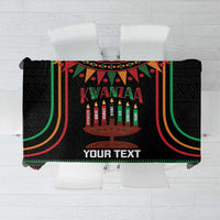 Black personalized Kwanzaa tablecloth with kinara pattern and custom text