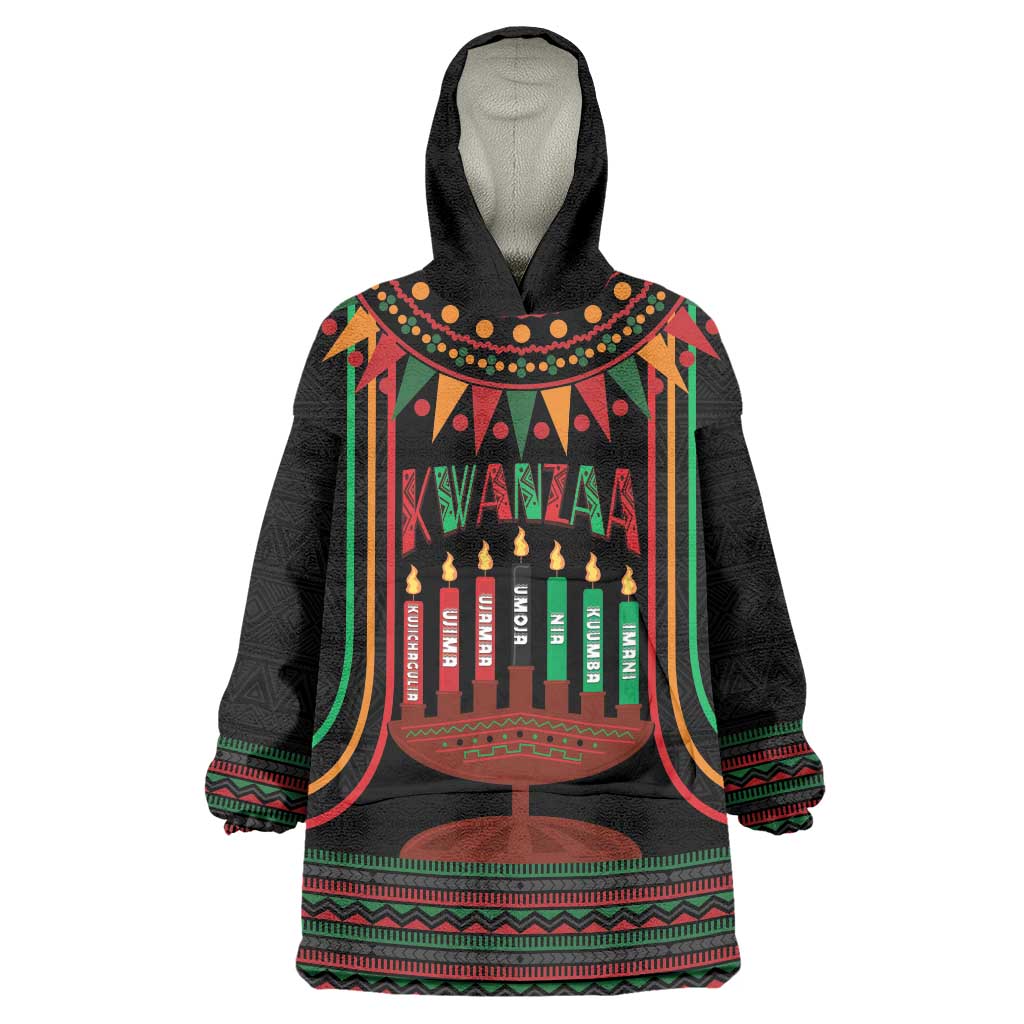 Personalized African-American Kwanzaa Wearable Blanket Hoodie Kinara Candles African Pattern