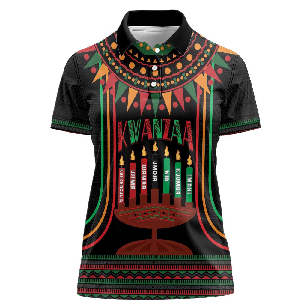 Personalized African-American Kwanzaa Women Polo Shirt Kinara Candles African Pattern