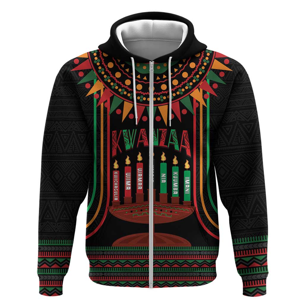 Personalized African-American Kwanzaa Zip Hoodie Kinara Candles African Pattern - Wonder Print Shop