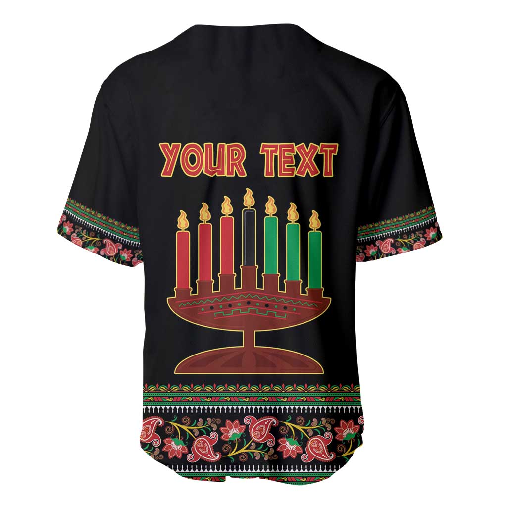 Black jersey back with placeholder 'YOUR TEXT' over Kwanzaa candle menorah design