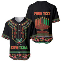 Black baseball jersey with front Kwanzaa graphic and back 'YOUR TEXT' candle design