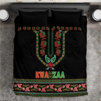 Black Kwanzaa bedding set with two pillows and colorful dashiki-style central symbol print