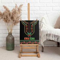 Black Kwanzaa canvas wall art with “KWANZAA” title and red-green floral bottom border