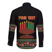 Black long sleeve button shirt with back "YOUR TEXT" and menorah graphic