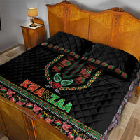 Black quilted bed set featuring Kwanzaa banner medallion and matching pillowcases