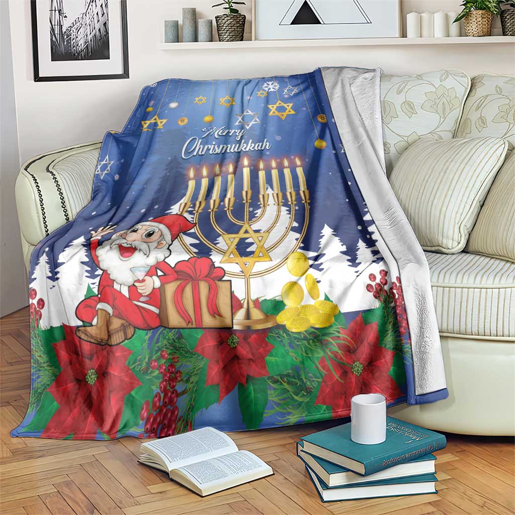 Merry Chrismukkah Blanket Hanukkah Memorah Mix Poinsettia