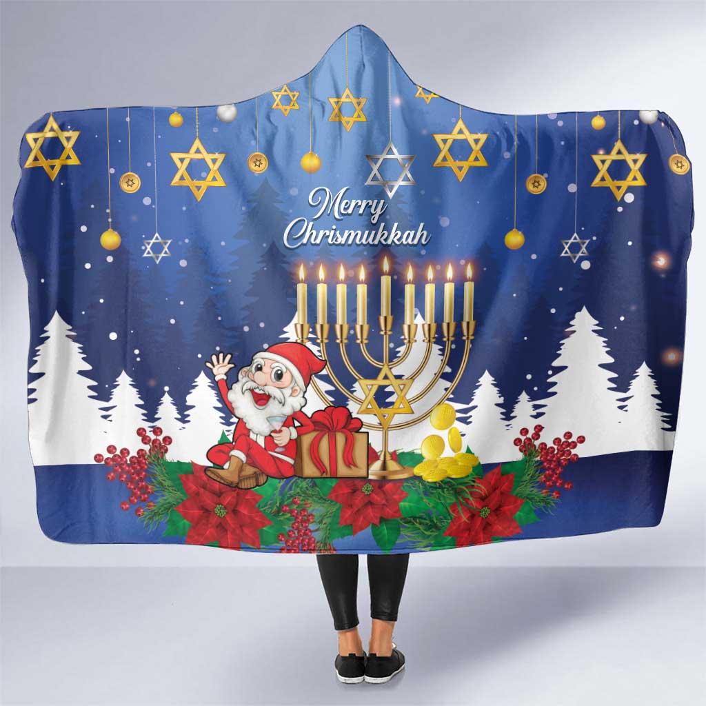 Merry Chrismukkah Hooded Blanket Hanukkah Memorah Mix Poinsettia