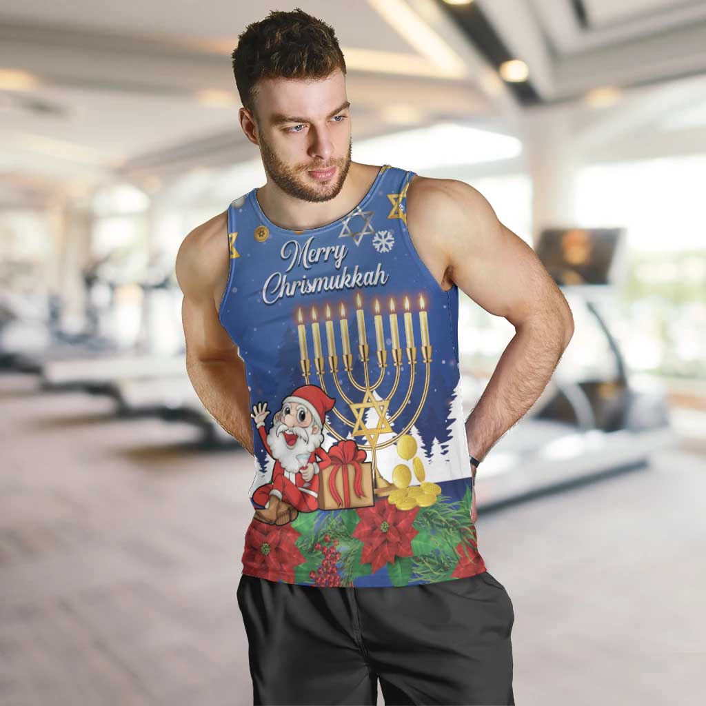 Personalised Merry Chrismukkah Men Tank Top Hanukkah Memorah Mix Poinsettia - Wonder Print Shop