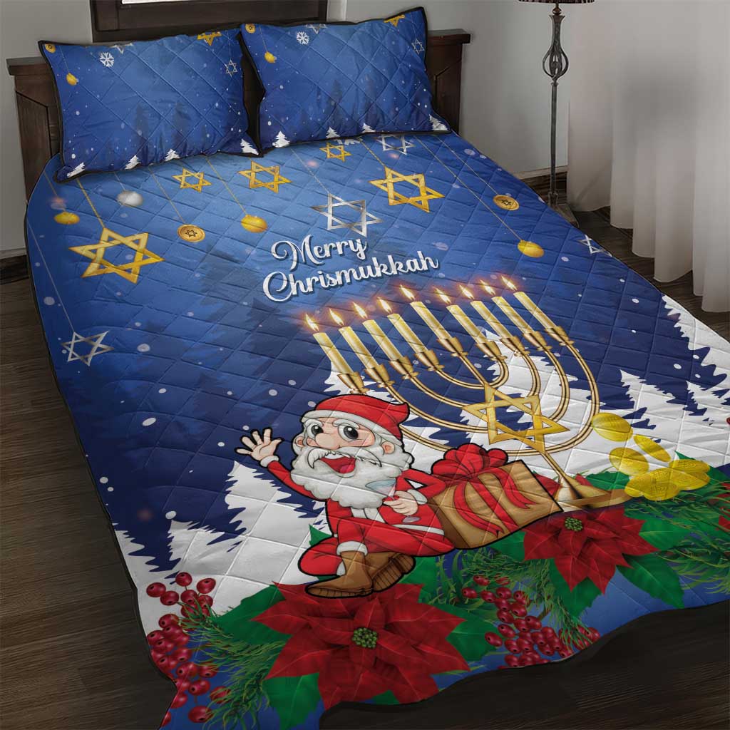 Merry Chrismukkah Quilt Bed Set Hanukkah Memorah Mix Poinsettia - Wonder Print Shop