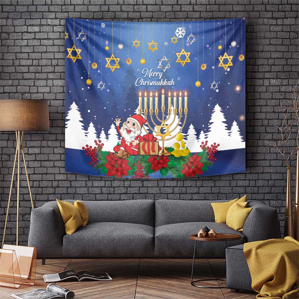 Merry Chrismukkah Tapestry Hanukkah Memorah Mix Poinsettia