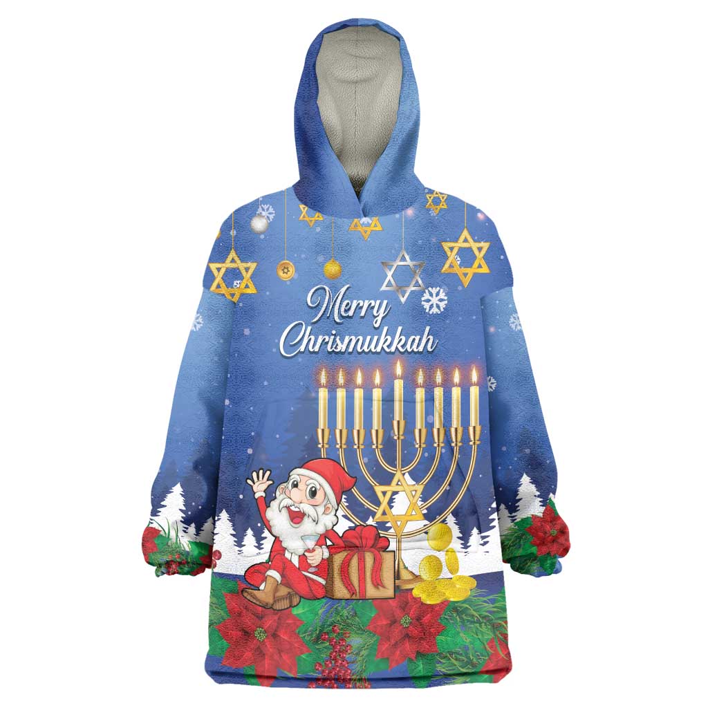 Personalised Merry Chrismukkah Wearable Blanket Hoodie Hanukkah Memorah Mix Poinsettia