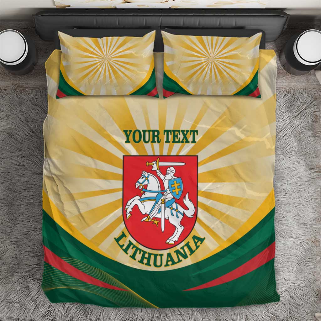 Lithuania flag-themed bedding set with two pillows and duvet featuring coat of arms and rays