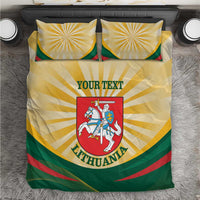 Lithuania flag-themed bedding set with two pillows and duvet featuring coat of arms and rays