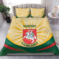 Lithuania flag bedding set: yellow and green rays with coat of arms emblem, two matching pillows