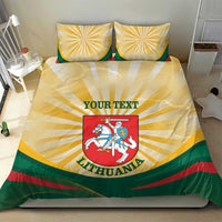 Lithuania flag-themed duvet and two pillows with coat of arms emblem and “YOUR TEXT”