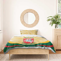Lithuania flag-themed bedding set with coat of arms emblem on duvet and two pillows