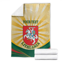 Personalized Lithuania coat of arms blanket, yellow rays, green stripe, red crest with your text