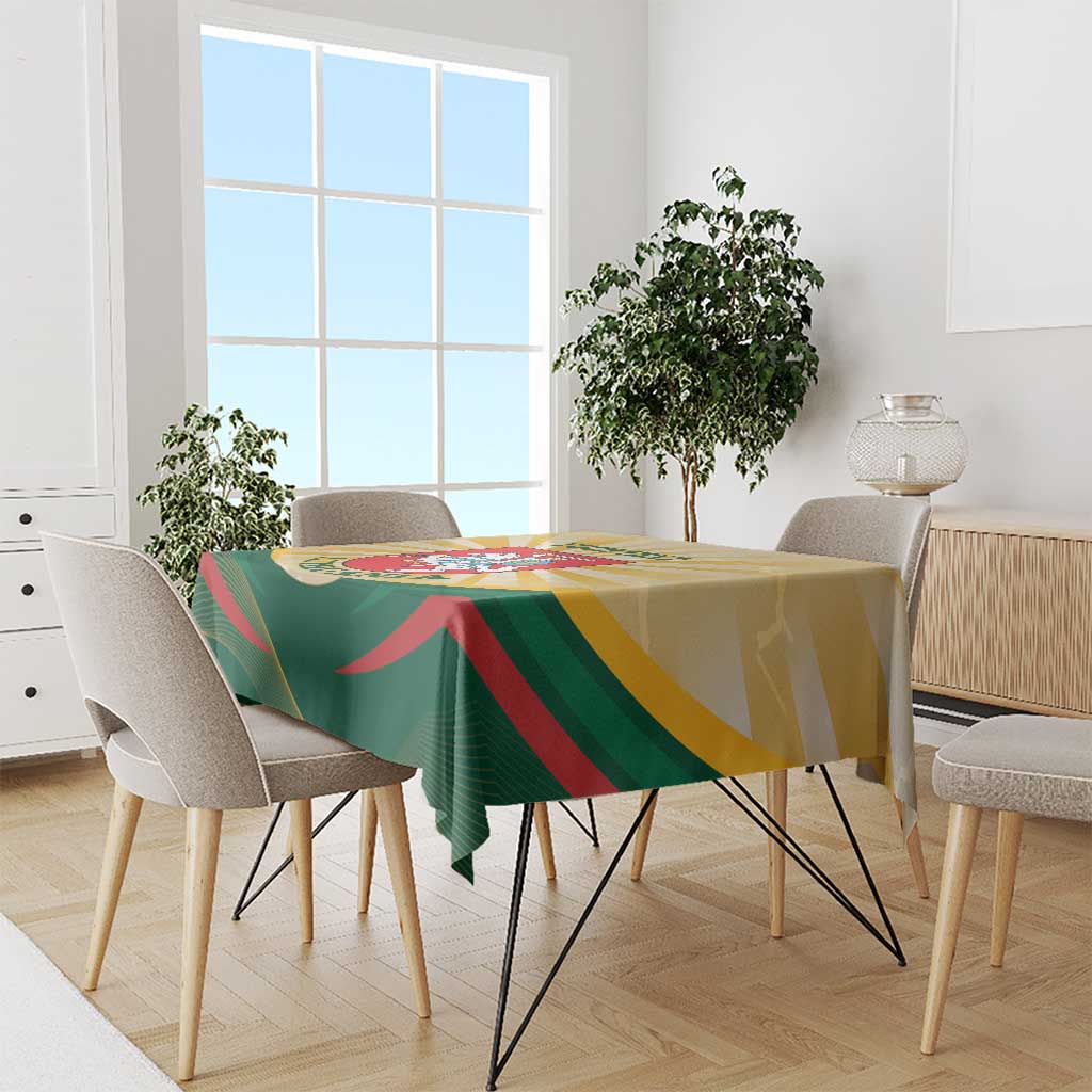 Square Lithuania Independence Day tablecloth with coat of arms centerpiece and striped sides