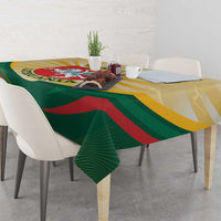 Rectangular Lithuania Independence Day tablecloth with coat of arms and diagonal green stripes