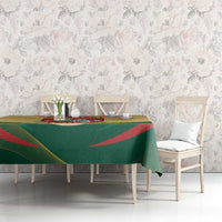Rectangular Lithuania Independence Day tablecloth on table with coat of arms and bold stripes