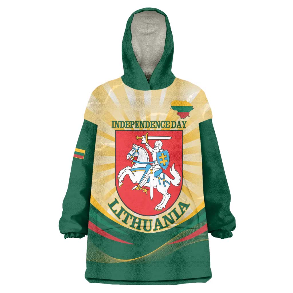 Personalised Lithuania Independence Day Wearable Blanket Hoodie Coat Of Arms Proud