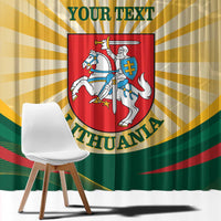 Lithuania independence window curtain close-up with coat of arms crest, “YOUR TEXT”