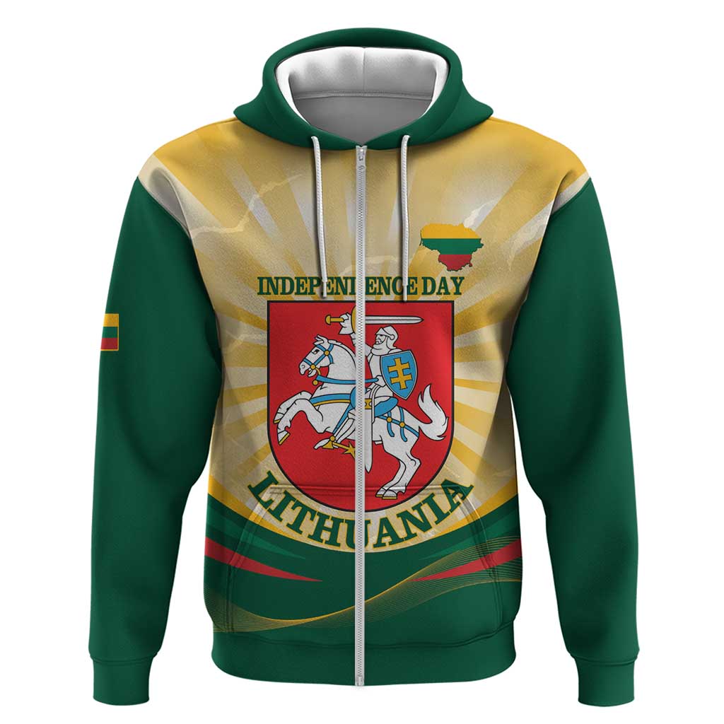 Personalised Lithuania Independence Day Zip Hoodie Coat Of Arms Proud - Wonder Print Shop