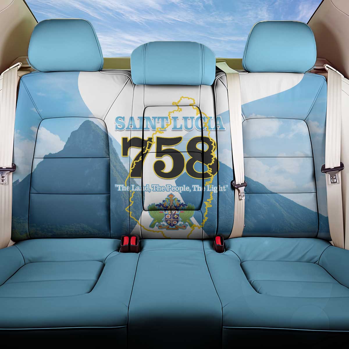 Proud To Be Saint Lucia 758 Back Car Seat Cover Pitons With Map - Wonder Print Shop