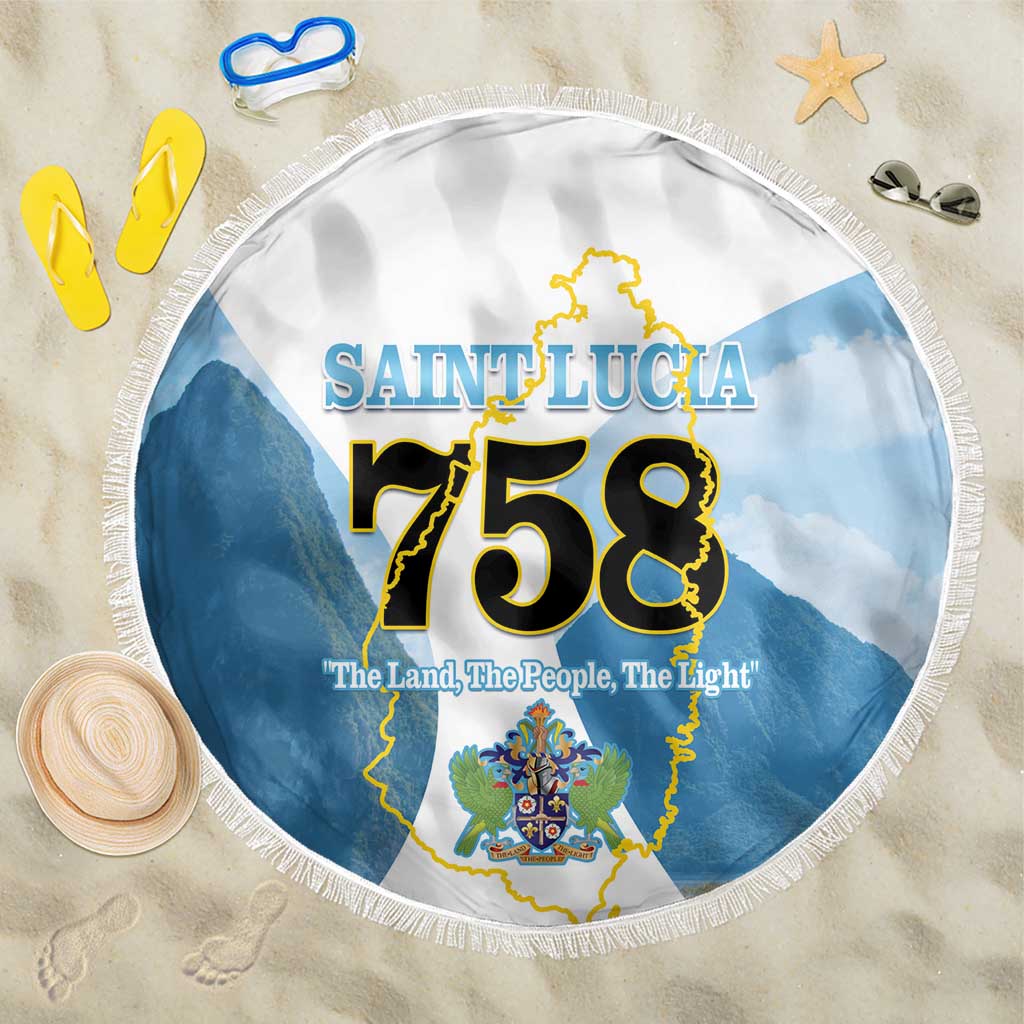 Proud To Be Saint Lucia 758 Beach Blanket Pitons With Map - Wonder Print Shop