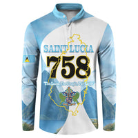 Light blue button sweatshirt with Saint Lucia 758 map graphic and logo print