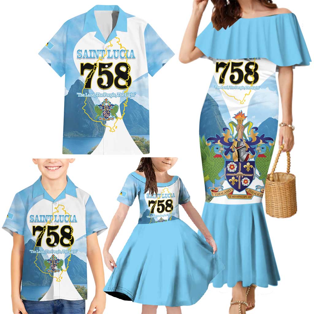 Proud To Be Saint Lucia 758 Family Matching Mermaid Dress and Hawaiian Shirt Pitons With Map - Wonder Print Shop