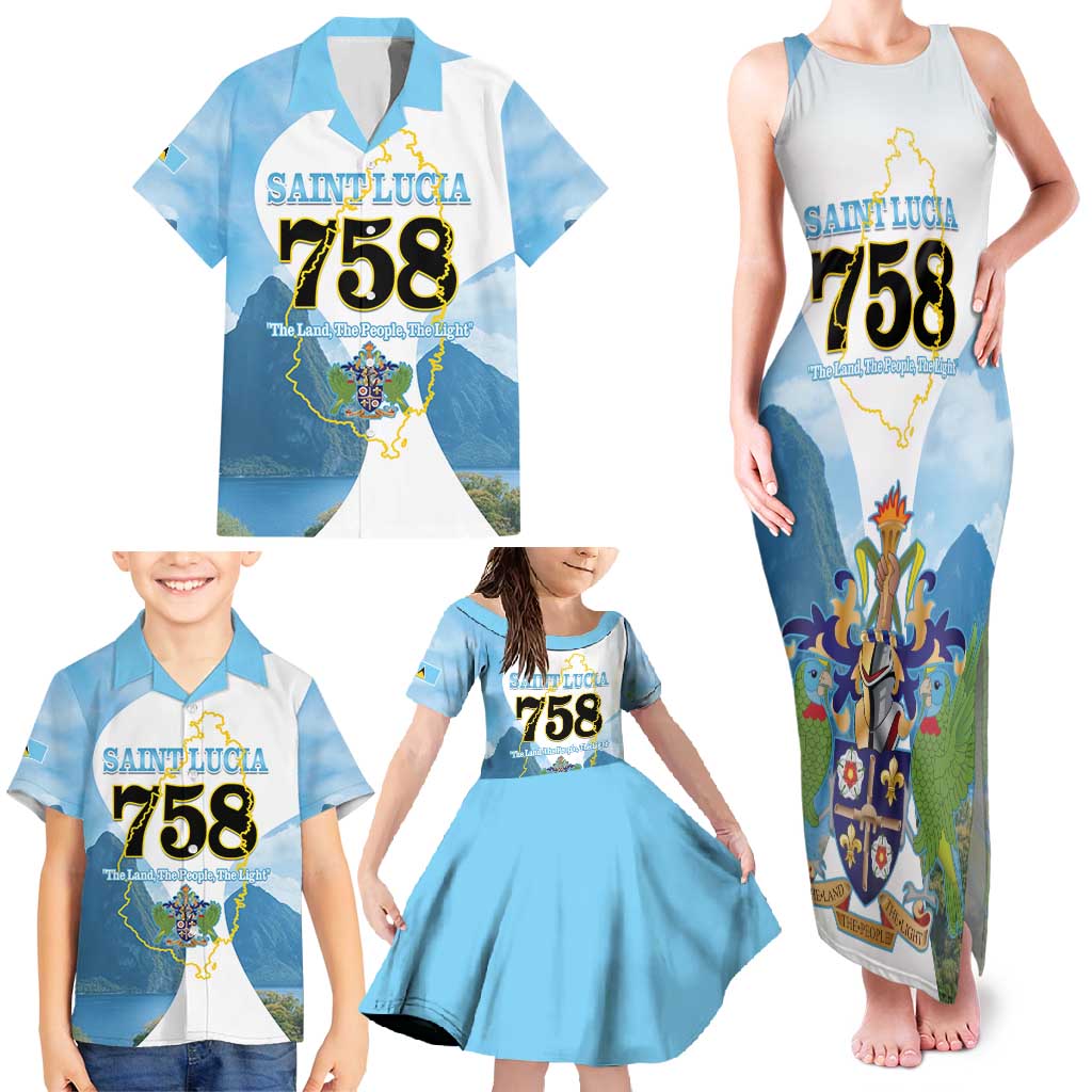 Proud To Be Saint Lucia 758 Family Matching Tank Maxi Dress and Hawaiian Shirt Pitons With Map - Wonder Print Shop