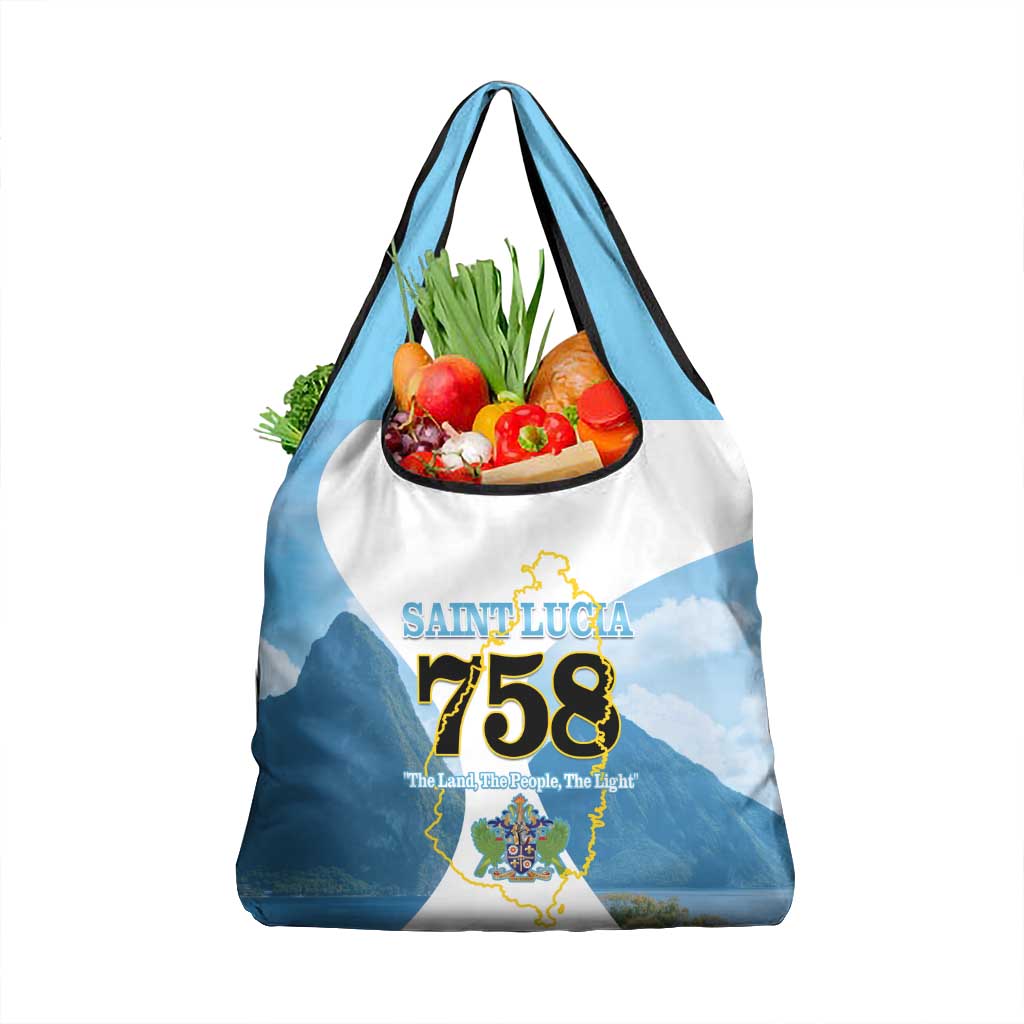 Proud To Be Saint Lucia 758 Grocery Bag Pitons With Map