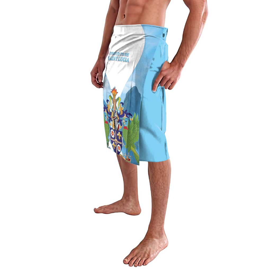 Printed lavalava with white panel and blue wrap-style sides, map artwork
