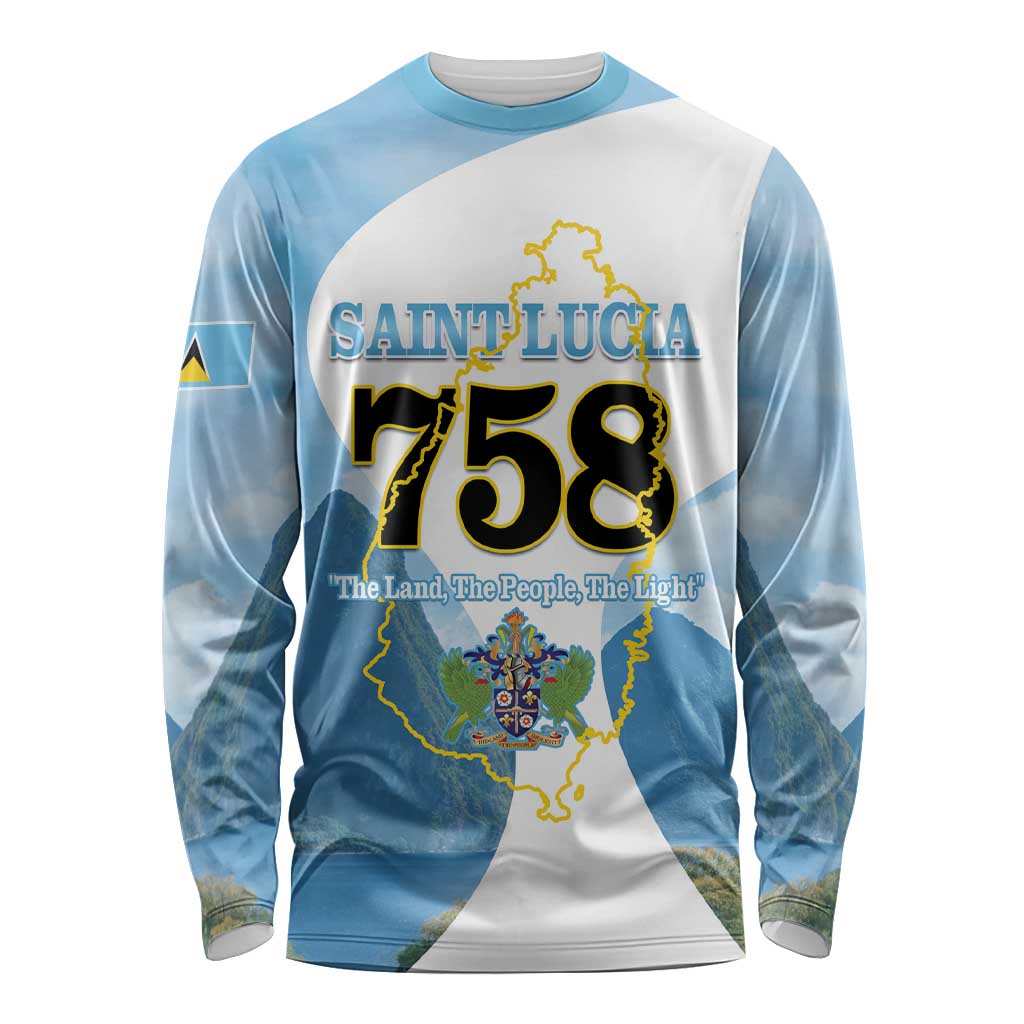 Proud To Be Saint Lucia 758 Long Sleeve Shirt Pitons With Map - Wonder Print Shop