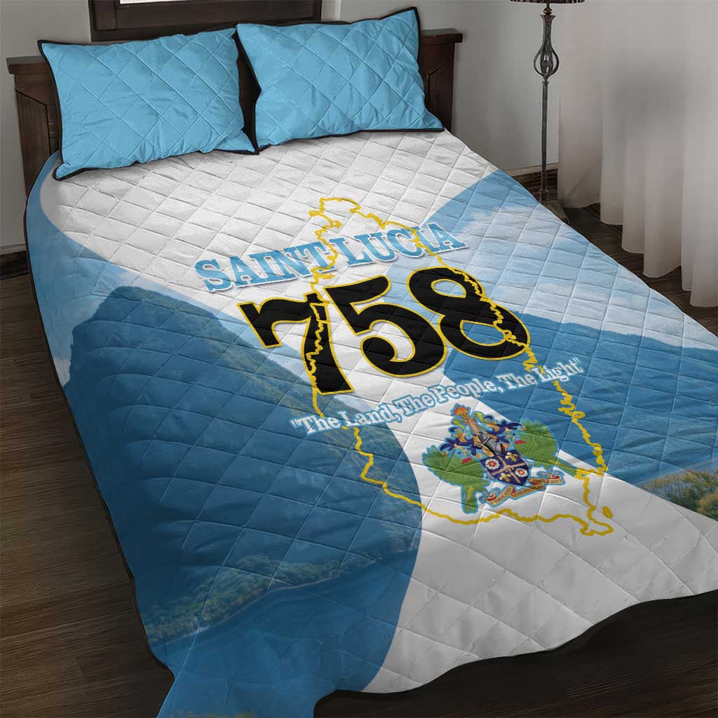 Proud To Be Saint Lucia 758 Quilt Bed Set Pitons With Map - Wonder Print Shop