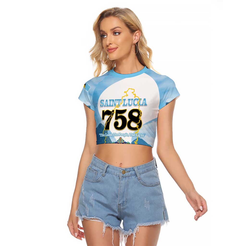 Proud To Be Saint Lucia 758 Raglan Cropped T Shirt Pitons With Map - Wonder Print Shop