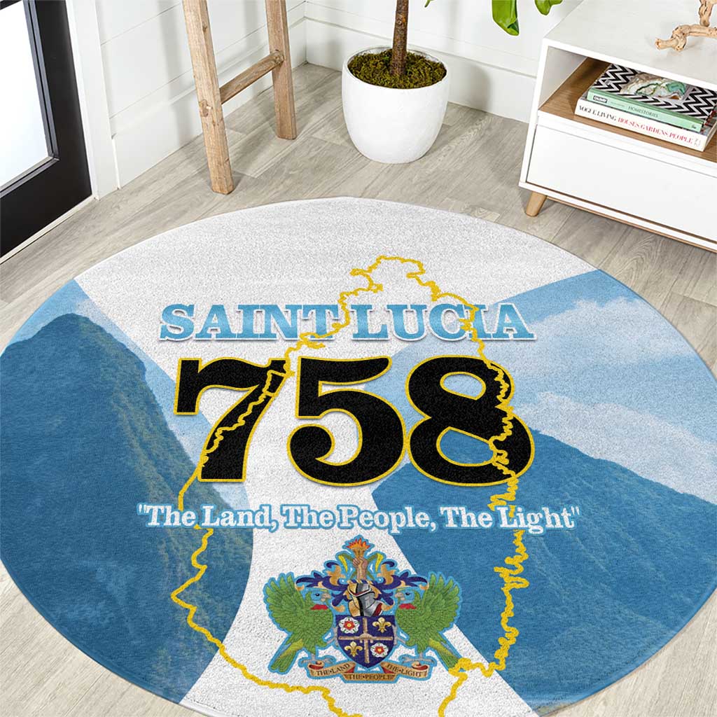 Proud To Be Saint Lucia 758 Round Carpet Pitons With Map