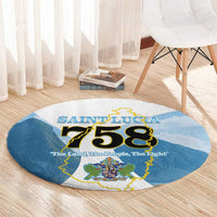 Round blue Saint Lucia 758 map area rug on light wood flooring