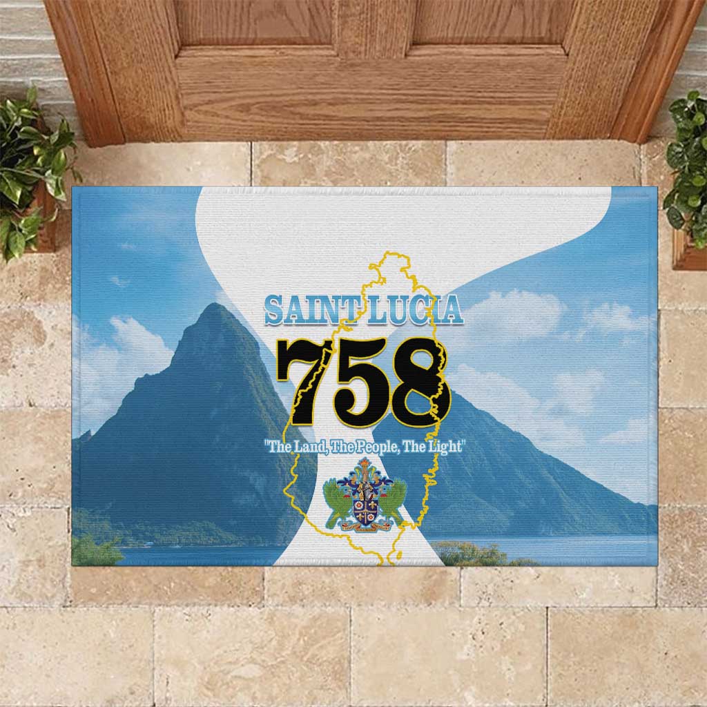 Proud To Be Saint Lucia 758 Rubber Doormat Pitons With Map - Wonder Print Shop