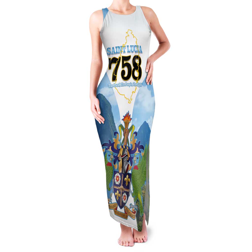 Proud To Be Saint Lucia 758 Tank Maxi Dress Pitons With Map - Wonder Print Shop