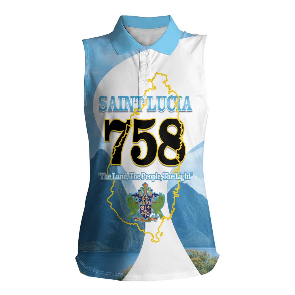 Proud To Be Saint Lucia 758 Women Sleeveless Polo Shirt Pitons With Map - Wonder Print Shop