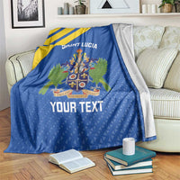 Blue and yellow Saint Lucia football blanket with crest and custom text design