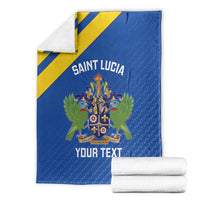Blue Saint Lucia football blanket with yellow diagonal stripe, crest, and custom text