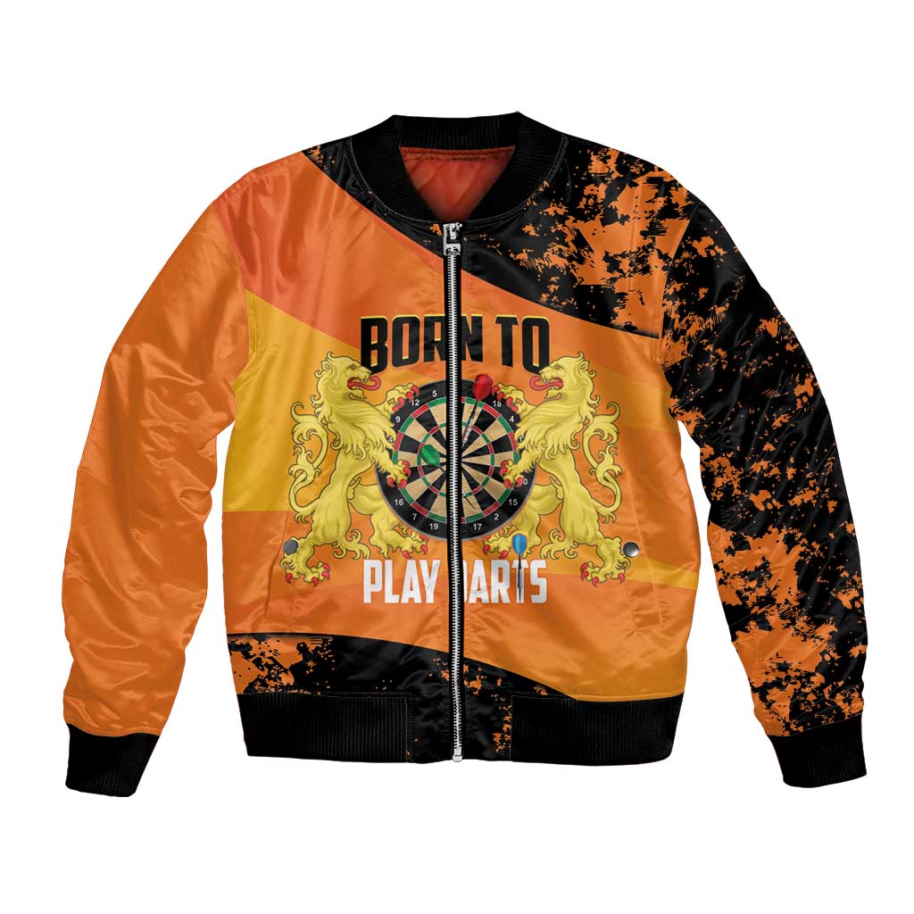 Personalised Netherlands Darts Bomber Jacket Born To Play Darts Grunge Style - Wonder Print Shop