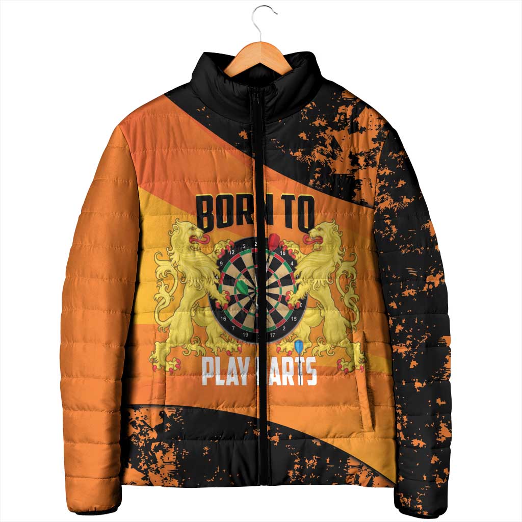 Personalised Netherlands Darts Padded Jacket Born To Play Darts Grunge Style - Wonder Print Shop