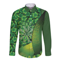 Personalised Ireland Darts Long Sleeve Button Shirt Dartboard Irish Shamrock Pattern - Wonder Print Shop